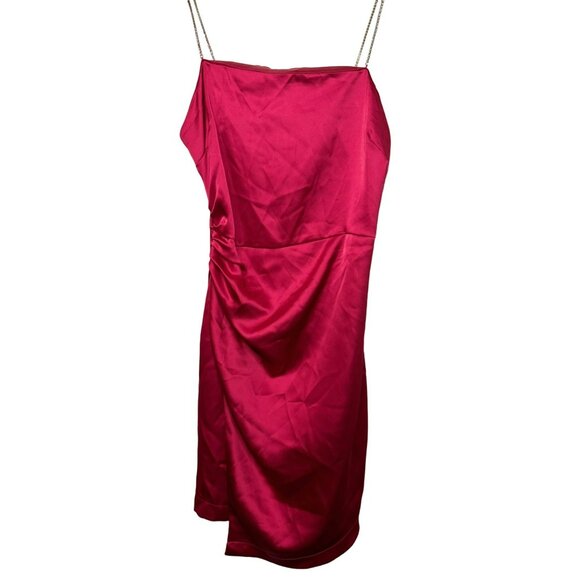 NWT Zara Effect Satin Hot Pink Mini Cocktail Dress With Jewel Straps SZ Small - Picture 4 of 10